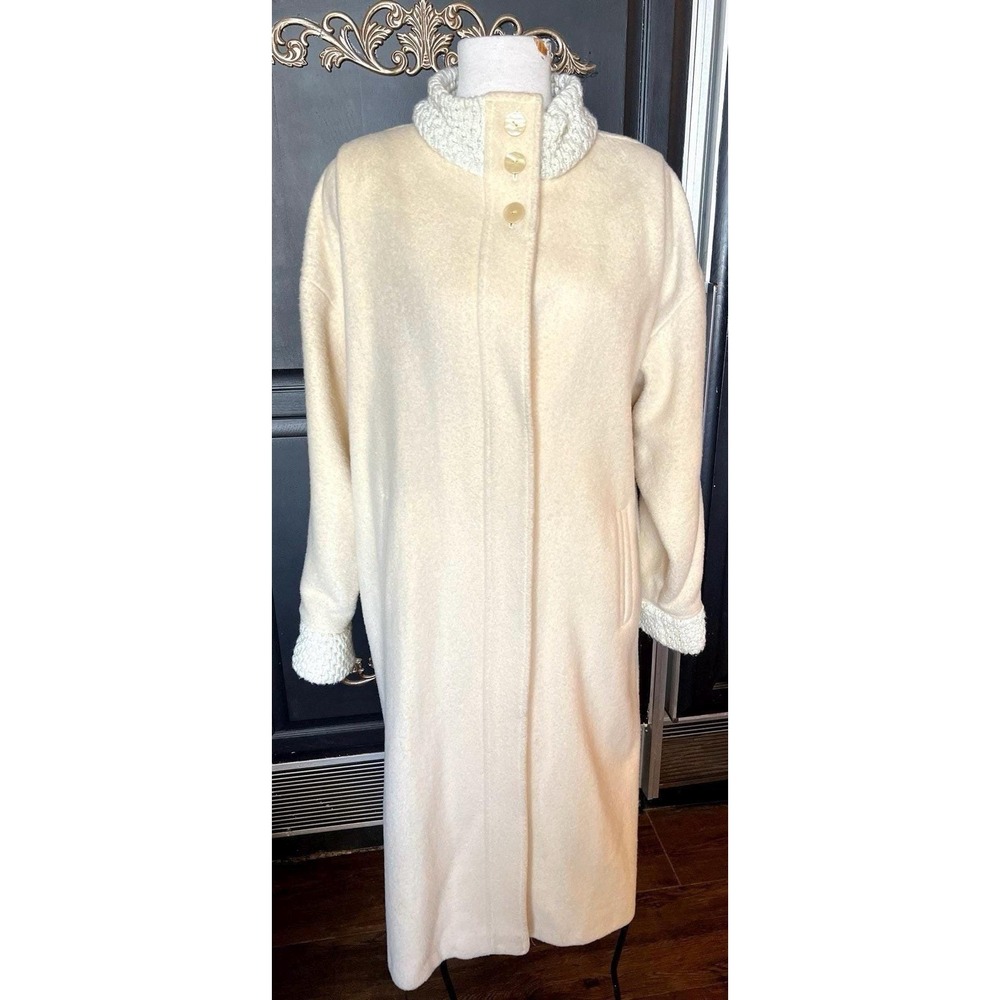 VTG 1960s Portrait Wool Maxi Coat L ILGWU Union Made USA Ivory Duster Trench Mod - Picture 6 of 16